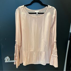 Joie Emelda Lace Trim Crochet Bell Sleeve Top Size Large in Primrose